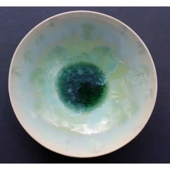 Vintage Signed Green Frosted Art Studio Pottery Bowl - Picture 2 of 3